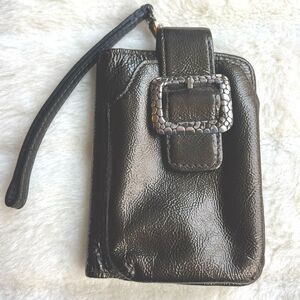 Brighton Wallet Wristlet Metallic Gray Patent Leather ID Credit Cards